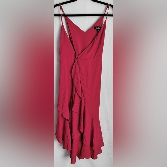 NWT LULUS Manhattan Moment Berry Pink Ruffled Midi Wrap Dress- Size XS - Picture 3 of 7